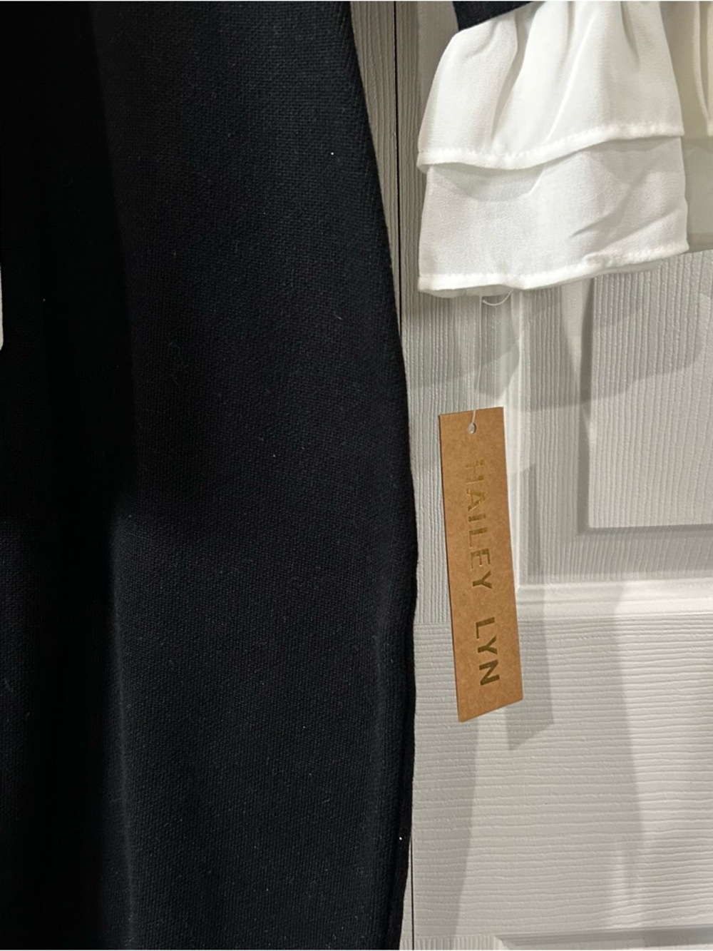 Hailey Lyn Black Knit Dress with White Tie & Ruffled Cuffs NWT - Picture 2 of 5